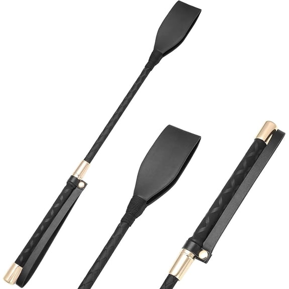 18 inch Riding Crop, Quality Leather Riding Crop, Black, Double Clapping Whip