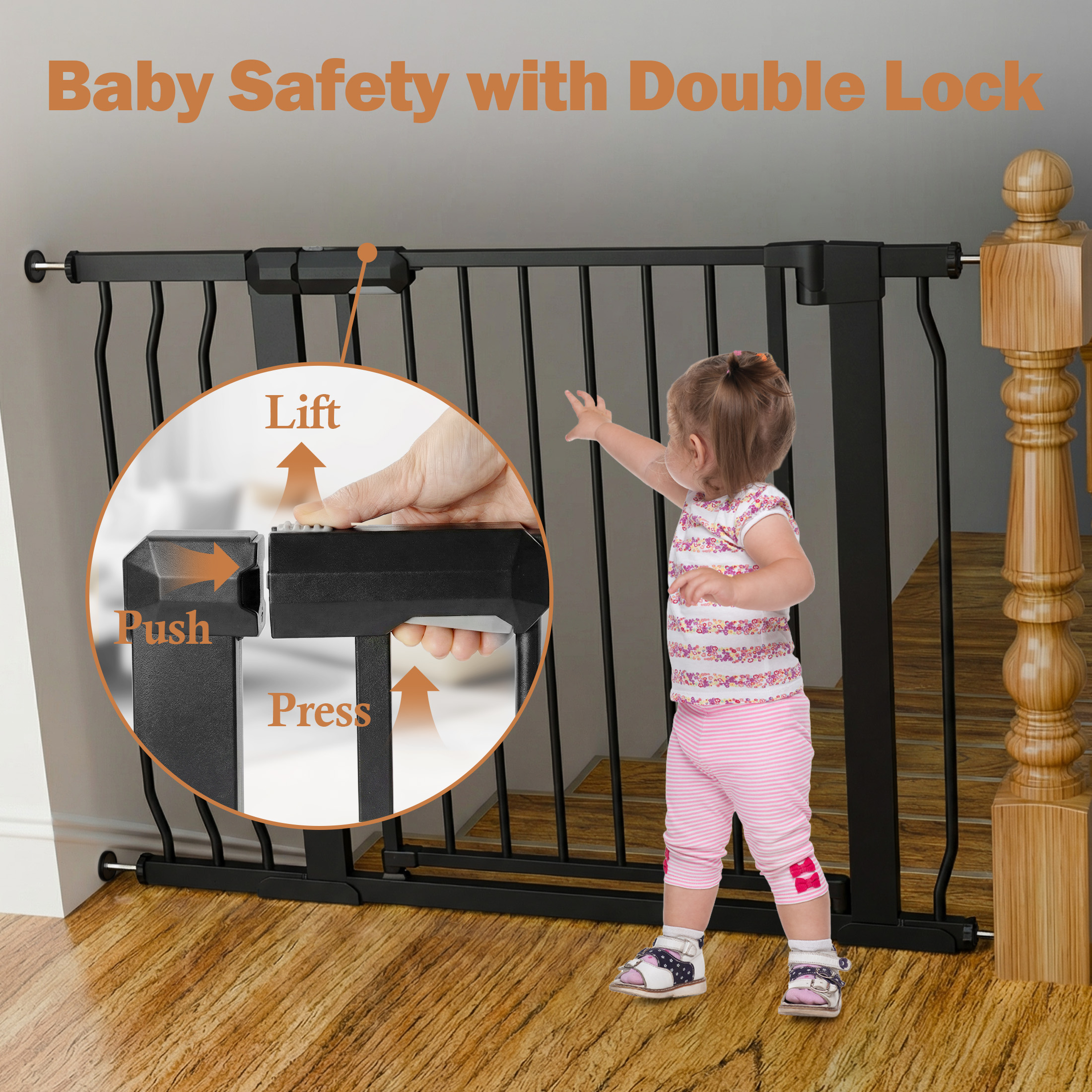 Vomeast Extra Tall Baby Safety Gate, 29.93-48.8 in, Black photo 8
