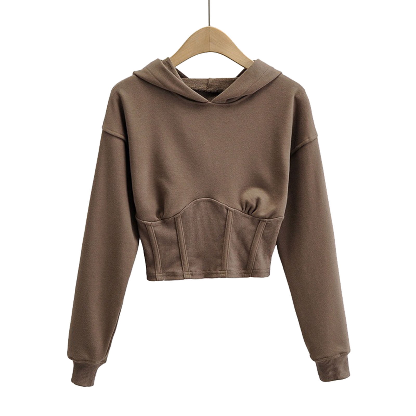 Oversized T Shirts Solid Color Pullover Crops Tops Gifts for Women Teen Girls Trendy Clothing Womens Fall Fashion 2023 Long Sleeve Shirts Crewneck Sweatshirts Coffee S