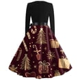 thumbnail image 4 of Christmas Dresses for Women Long Sleeve Flare Dress with Merry Christmas Print for Hollow Party Casual Square Collar Dresses,Gold,M, 4 of 4
