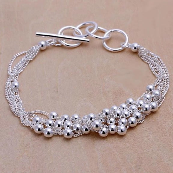 Unisex Women's 925 Sterling Silver Bracelet Beads Size 8 Inches 4MM Toggle L18