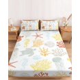 thumbnail image 2 of King Size Fitted Sheet Set - Orange Yellow Coastal 3 Piece Bedding Sets 16" Deep Pocket Fitted Sheet with 2 Pillowcases, Nautical Summer Beach Coral Sea Turtle Brushed Microfiber Hotel Bed Sheets, 2 of 9