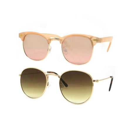 Time and Tru Women's Metal Sunglasses 2-Pack Bundle: Round Sunglasses and Browline