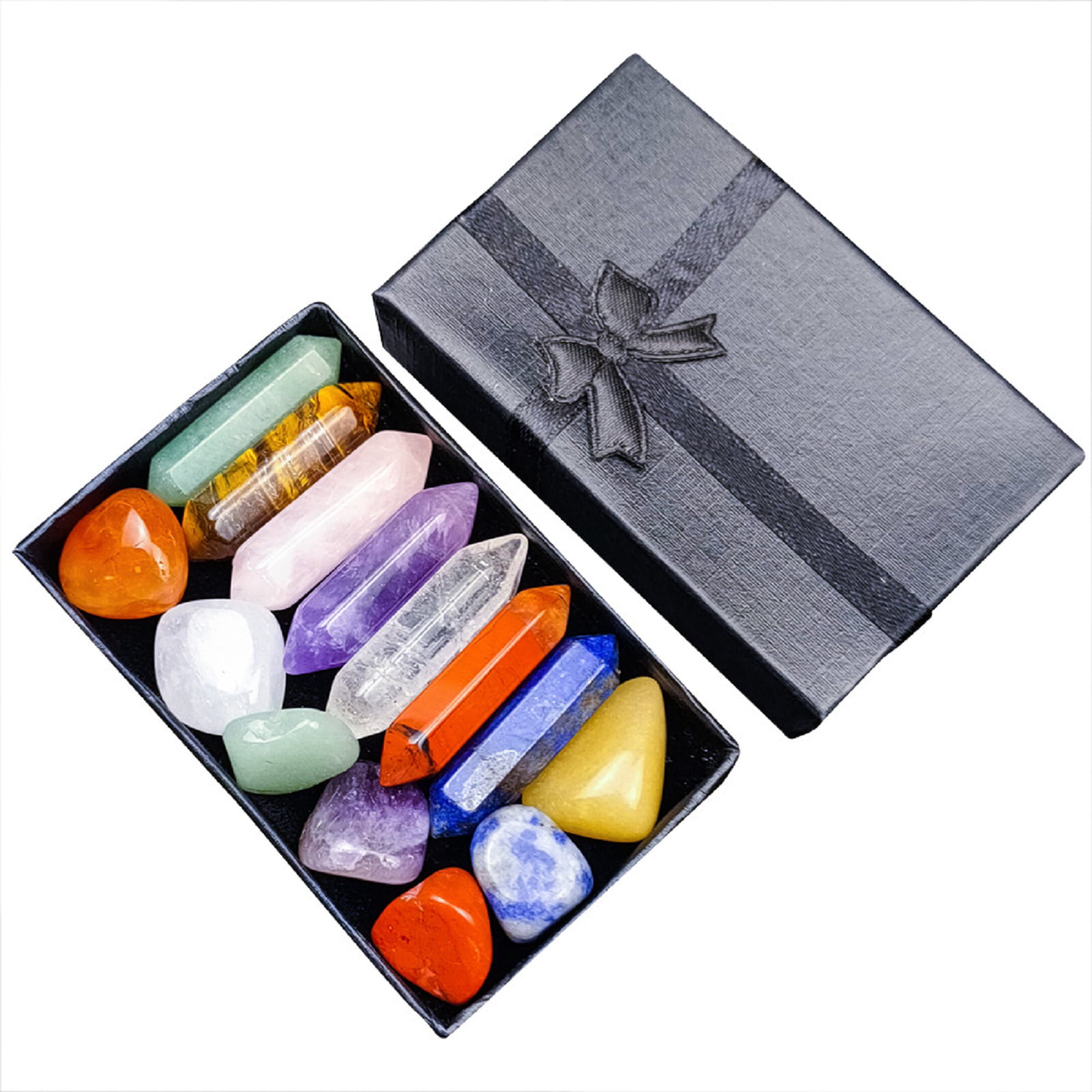 14pcs Natural Crystal Quartz Point Reiki Healing Crystals Kit w/ Gift Box