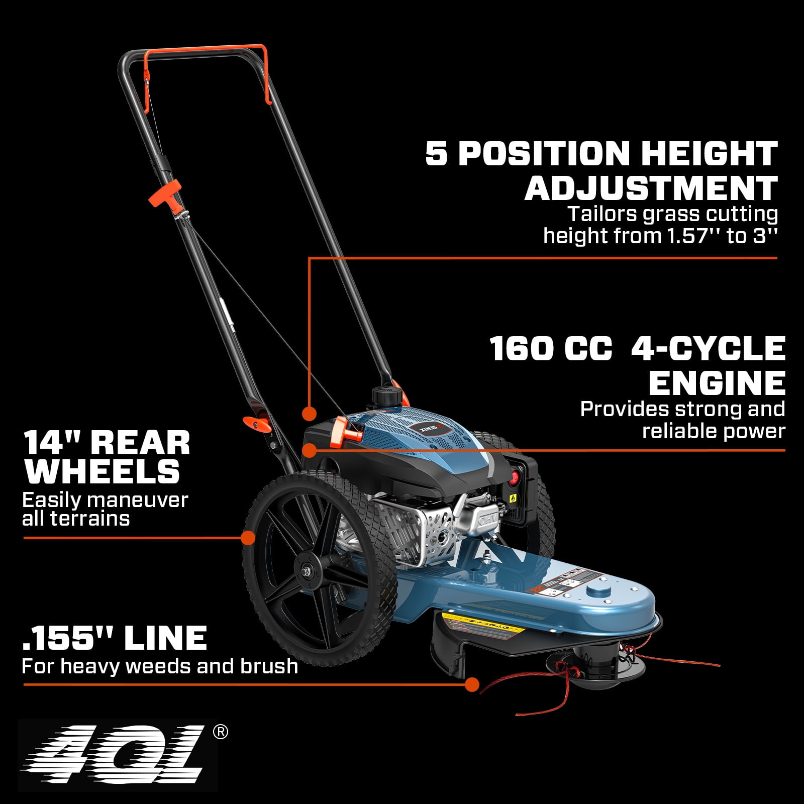 SENIX 22-Inch High Wheel Gas Trimmer, 160cc 4-Cycle, Fuel