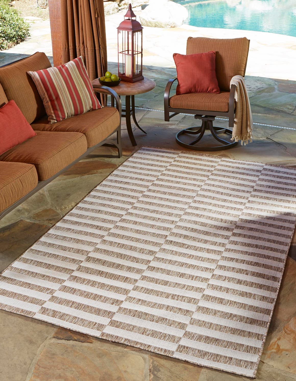 Unique Loom Striped Indoor/Outdoor Striped Rug Taupe/Ivory 5' 1" x 8