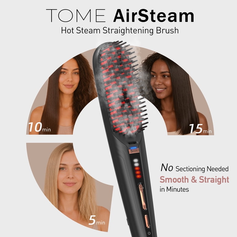 Tome Steam Hair Straightener Brush Dual Voltage, Ionic