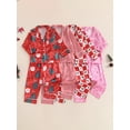 thumbnail image 3 of Cjfdfy Toddler Baby Girl Boy Christmas Silk Stain Pajamas Set Kids Girls PJS Set Sleepwear Fall Winter Clothes Santa Tree Bow Print Long Sleeve Button Down Shirt with Long Pants Set Loungewear 1-5Y, 3 of 9