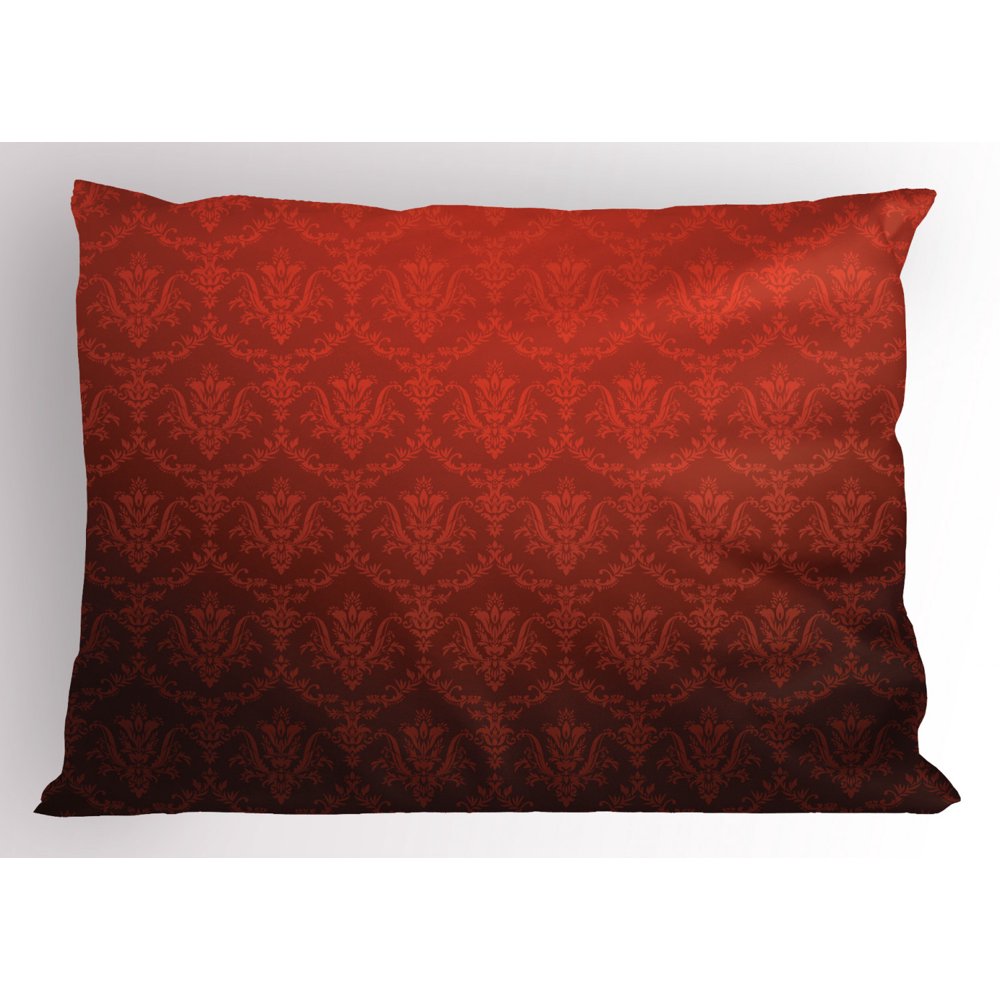 Dark Red Pillow Sham Antique Floral Pattern with Baroque Royal