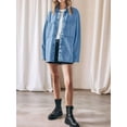 thumbnail image 5 of Womens Oversized Jean Jacket Casual Button Up Denim Overshirt Trendy Long Sleeve Denim Jacket Coat Light Blue M, 5 of 6