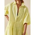 thumbnail image 3 of Diconna Femmes une Ligne Mini Robe Décontractée Ample Ajustement Solide Couleur Revers Col Bouton Robe Plissée à la Mode Robe Courte à Plusieurs Niveaux, 3 of 6