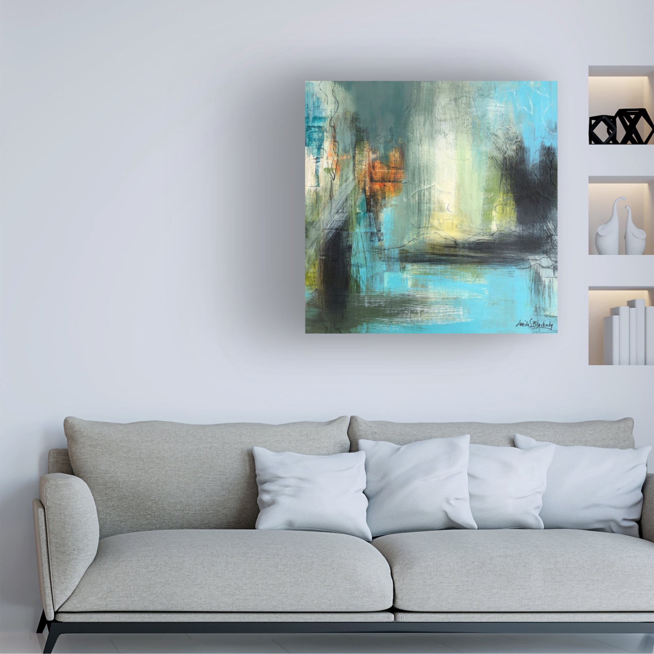 Canvas Wall Art - Linda S. Blackerby 'Aqua Serenity 1' Wall Art for Living Room, Bedroom, or Office Décor by Trademark Fine Art - 18 x 18 Inches