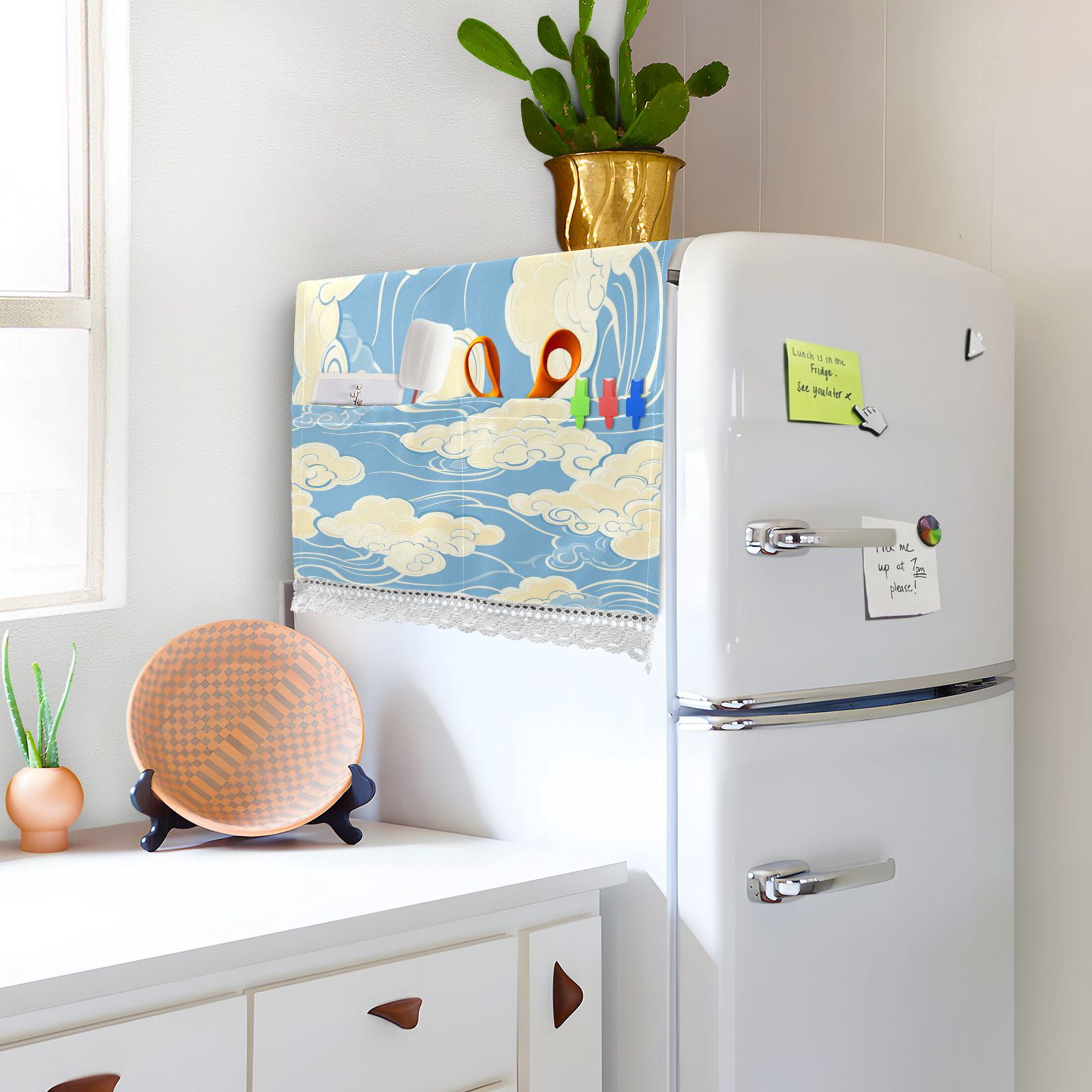 WOBOGO White Cloud Pattern on Blue Background Washing Machine Cloth Dryer Refrigerator Top Cover Protective Non-Slip Mat For Kitchen Laundry
