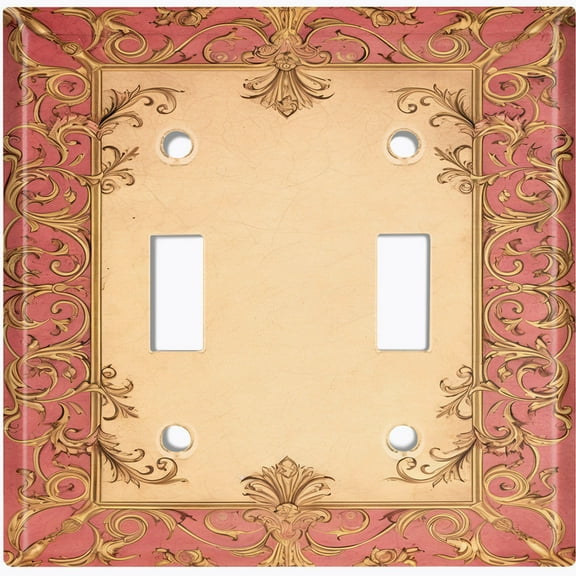 Metal Light Switch Wall Plate Outlet Cover (Printed Image of Rustic Floral Frame - Double Toggle)