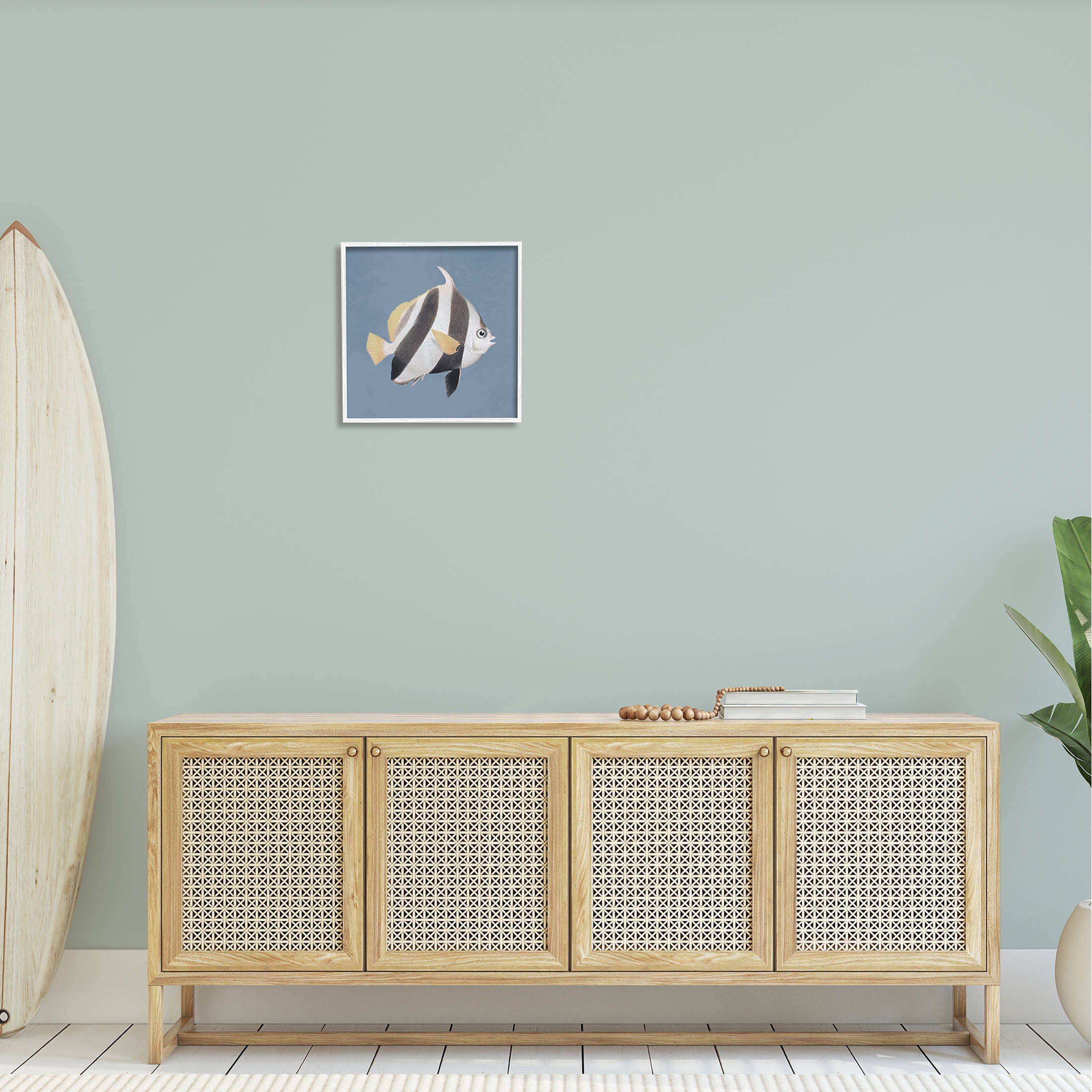 Striped Fish Marine Life Portrait Animals & Insects Graphic Art White Framed Art Print Wall Art