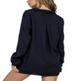 thumbnail image 4 of PENGXIANG Women‘s Spring Summer Outfit Sets Long Sleeve Lapel Button Shirt + Solid Color Drawstring Shorts, 4 of 5