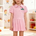 thumbnail image 2 of Byoo Toddler Girls' Dino Patch Polo Pleated Dress Solid Color Short Sleeve Puff Sleeve Casual Dresses Summer School Dress, 2 of 6