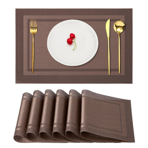 RAY STAR Vinyl Placemats Set of 6, 12''x18'' Vinyl Weave Placemats, Heat Resistant Wipable Place Mat
