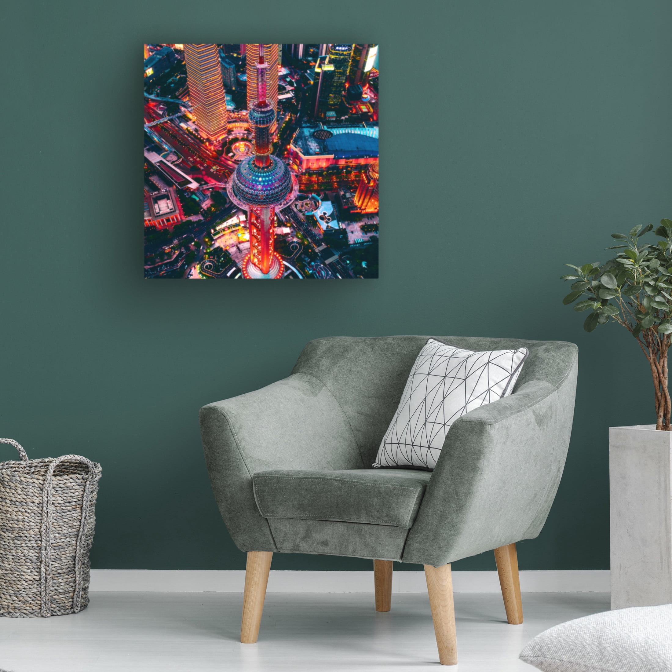 Canvas Wall Art - Carmine Chiriaco 'Oriental Pearl Tower' Wall Art for Living Room, Bedroom, or Office D?cor by Trademark Fine Art - 14 x 14 Inches