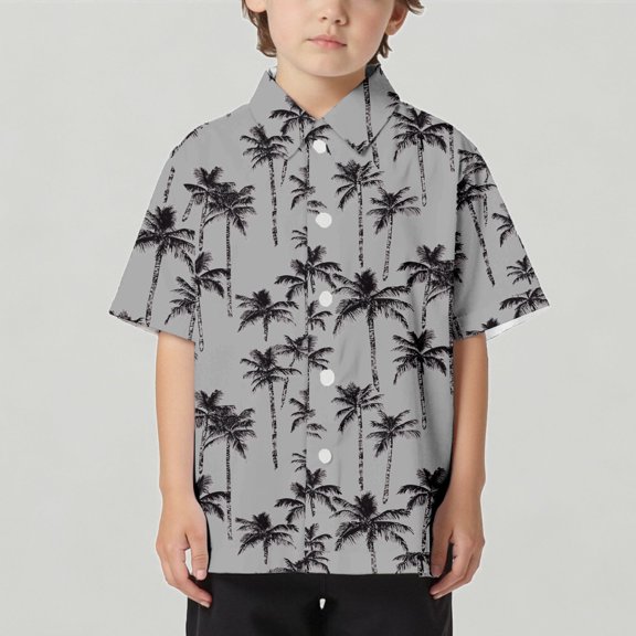 Xijirk Boys Tropical Floral Print Shirt Short Sleeve Button Down for Beach Holiday and Everyday Casual Wear,8-9 Years