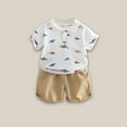 thumbnail image 2 of Edvintorg Toddler Boy Clothes Fashion School Style Dinosaur Short Sleeve Turndown Collar Shirt + Short Sets Summer Casual Outfits Kids Boutique Outfits, 2 of 3