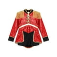 thumbnail image 5 of TiaoBug Girls Circus Magician Halloween Costume Ringmaster Lion Tamer Outfits Sequins Drummer Jumpsuit Red A 12, 5 of 7