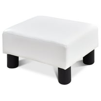Gymax PU Leather Ottoman Rectangular Footrest Small Stool w/ Padded Seat White