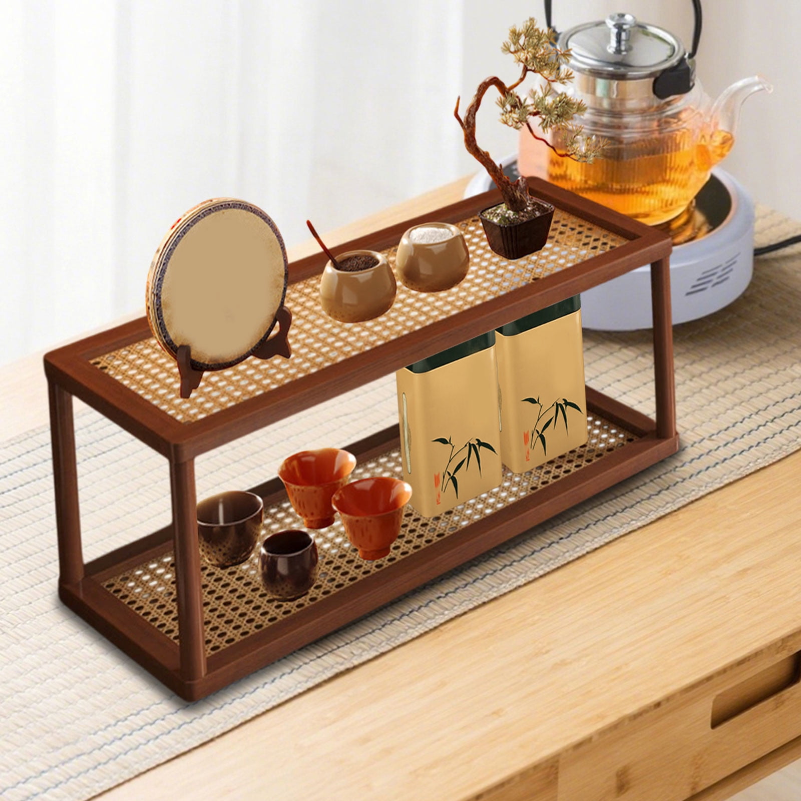 2-Tier Desktop Organizer, Multi-Layer Storage Shelf for Cups, Cosmetics, Office Supplies, Wooden Display Rack for Desk, Workstation, Kitchen, Bathroom, Home Organization