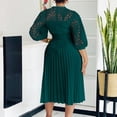 thumbnail image 2 of AURA Womens Elegant Lace Hollow Out Pleated Midi Dress High Waist Belted 3 4 Lantern Sleeve, 2 of 9