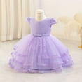 thumbnail image 4 of SERTG Little Girls' Party Dress Sheer Paneled Skirt with Back Zipper Short Sleeve Round Neck Princesse Outfit for 6 Months-4 Years(Purple,2 Years), 4 of 6