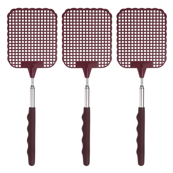 Uxcell 3-Pack Fly Swatter, Plastic Fly Swatter Heavy Duty with Stainless Steel Handle for Kitchen/Outdoor [Brown]