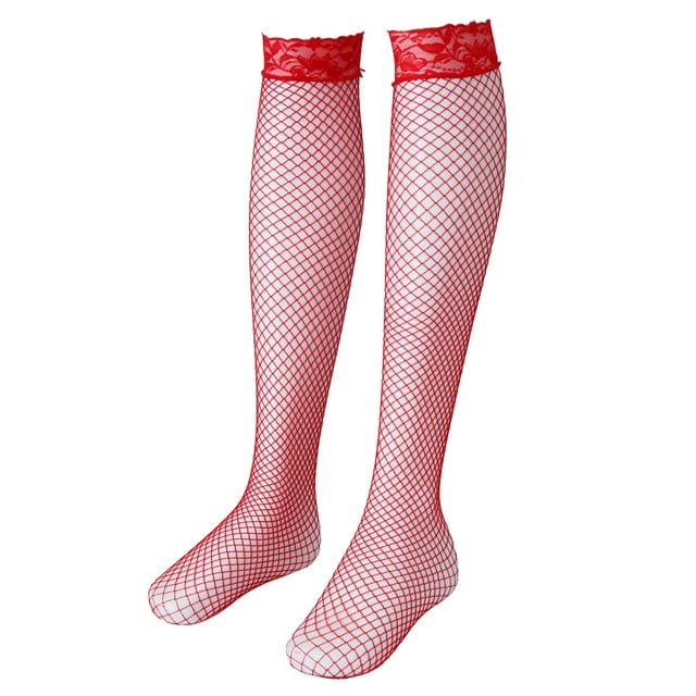 1 / Mujeres Mallas de Encaje Top de Malla Medias Altas hasta El Muslo Pantimedias Calcetines - Rojo, 100 cm SM SunniMix Medias de malla de mujer