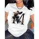 thumbnail image 1 of Camiseta de verano para mujer con Cuello RedondoWomen'S Casual Crew Neck T-Shirt with Energetic M& Portrait Print, 100% Polyester Knit Fabric, Regular Length, All Seasons - 180gsmFather's Day, Mothe, 1 of 8