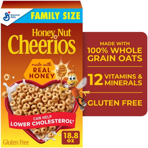 Honey Nut Cheerios, Heart Healthy Gluten Free Breakfast Cereal, Family Size, 18.8 oz