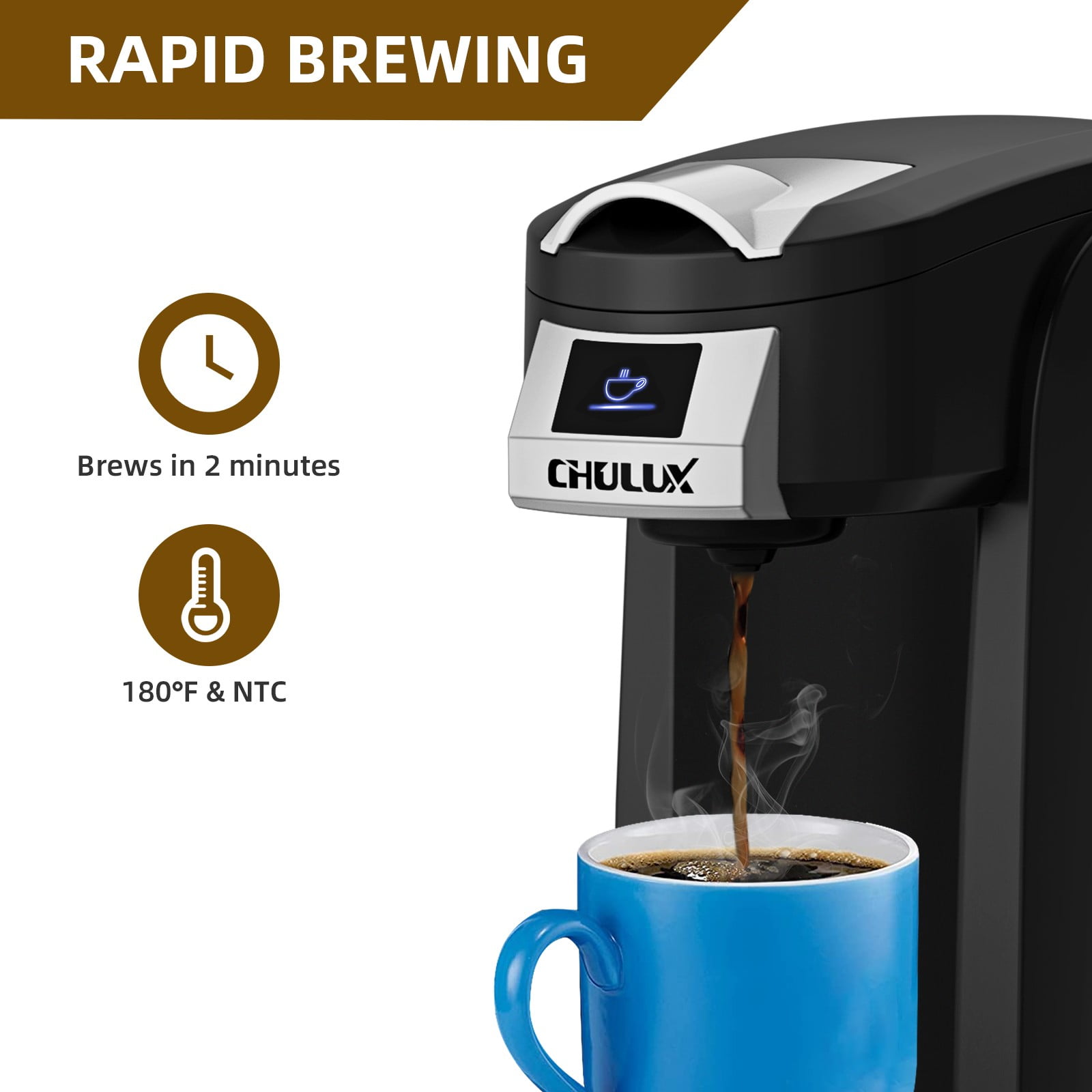 ◆Chubasco◆ RONDA CS2005 ALL BLACK CHULUX Single Serve Coffee Machine, 12 Oz Fast Brew