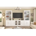 thumbnail image 4 of 128.2" W Wall Unit Entertainment Center with Bookshelves for TVs up to 80" - Modern TV Stand Media Console with Tempered Glass Cabinets and Adjustable Shelves for Living Room, 4 of 17
