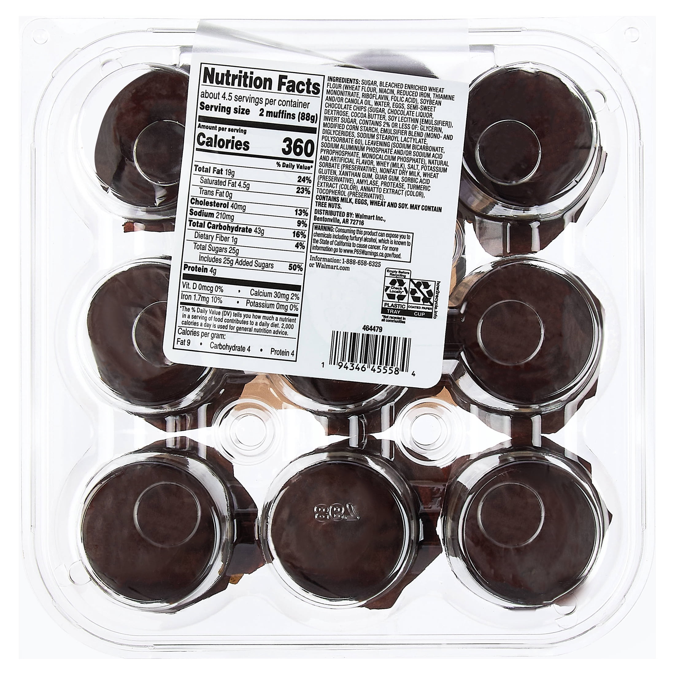 Marketside Chocolate Chip Baked Muffins, 9 Count, 14 oz (Shelf Stable)