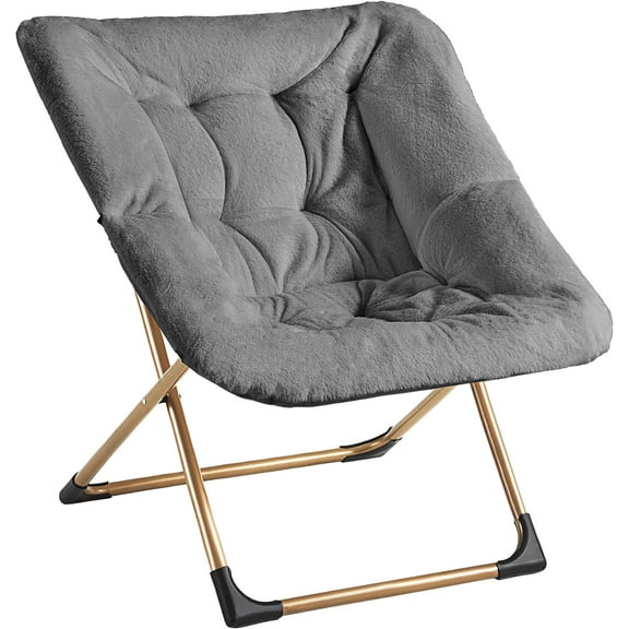 Comfy Oversized Saucer Chair, Soft Faux Fur Reading Lounge Chair for Adults, Stable X-Large Metal Frame and Non-Slip Pad, Foldable Cozy Chairs for Bedroom, Living Room, Dorm, Dark Gray