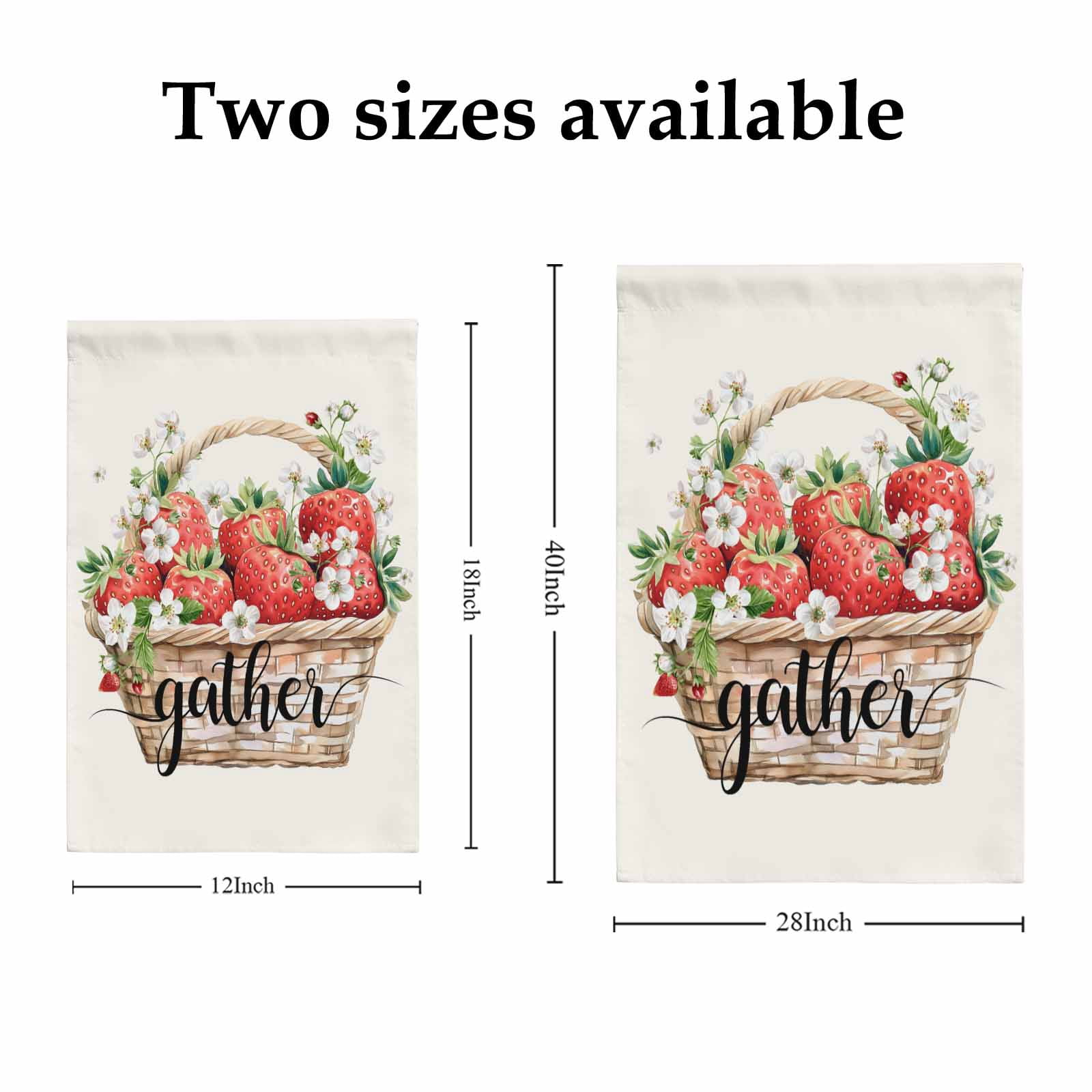 Summer Fruit House Flags For Outdoor, Watercolor Red Strawberry Floral Small Double Side Yard Flags Weather Proof House Decor for Lawn Outside Holiday 28 x 40 Inches