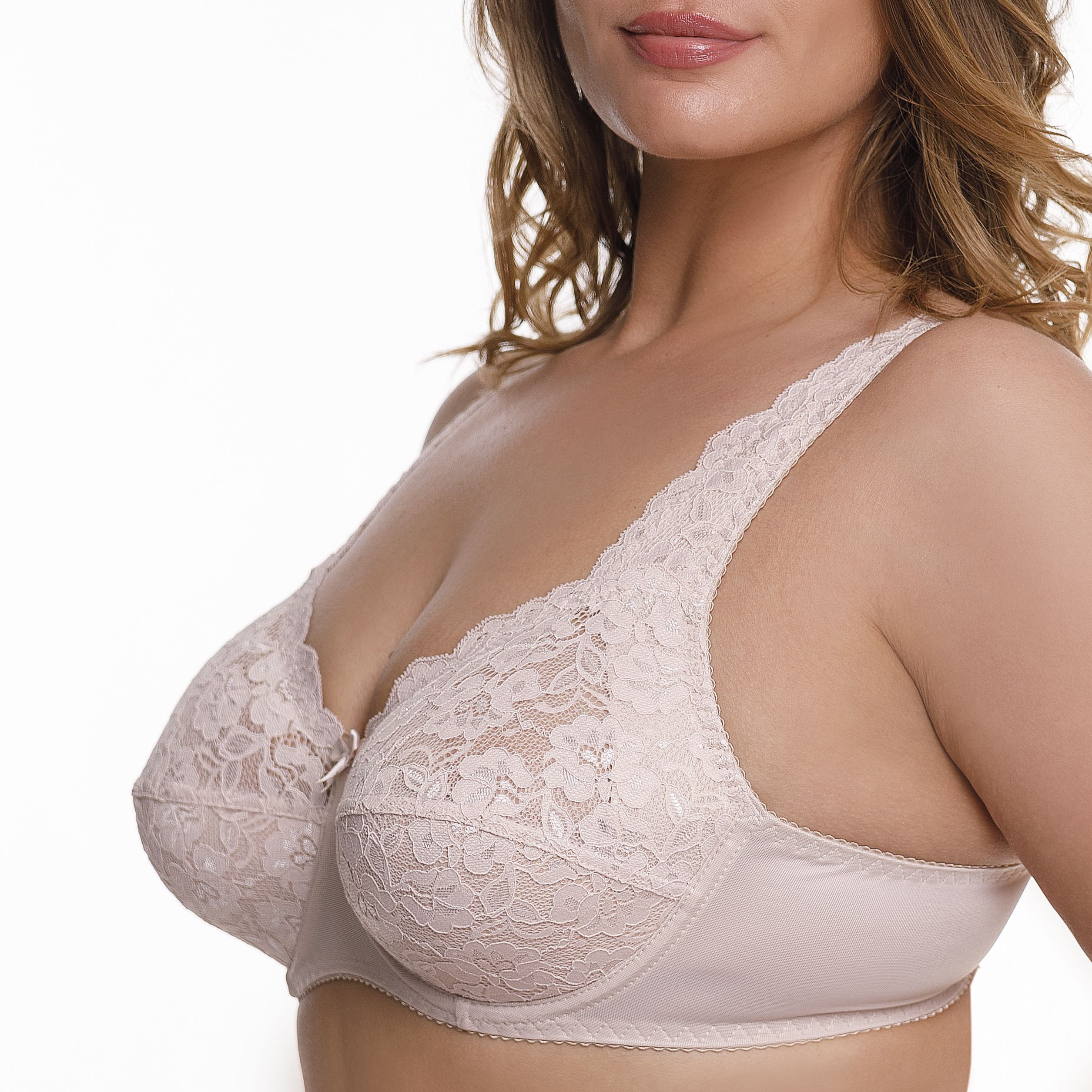 Plus Size Underwire Bra Full Coverage Minimizer Wide Straps Support Panels Non-Padded Lace Cups 34 36 38 40 42 44 / B C D E F G H ( 42D, Nude)