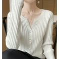 thumbnail image 5 of ATOYSOY Women's V Neck Button Ribbed Sweater Cardigan Long Sleeve Collar Slim Knitted Pullover Fall Winter White L, 5 of 7