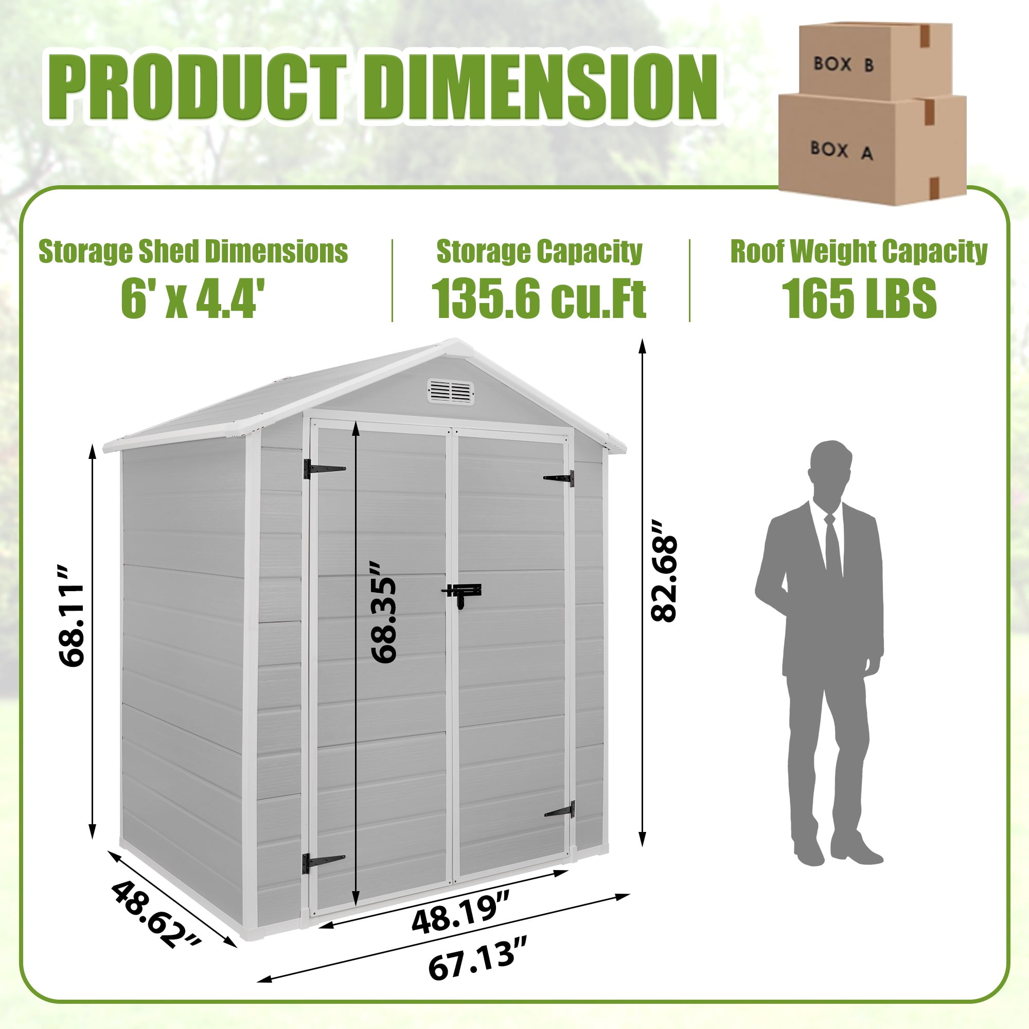 6x4 FT Resin Storage Shed, SESSLIFE Backyard Storage Sheds with Lockable Door, Garage Patio Garden Storage Shed, TE2770