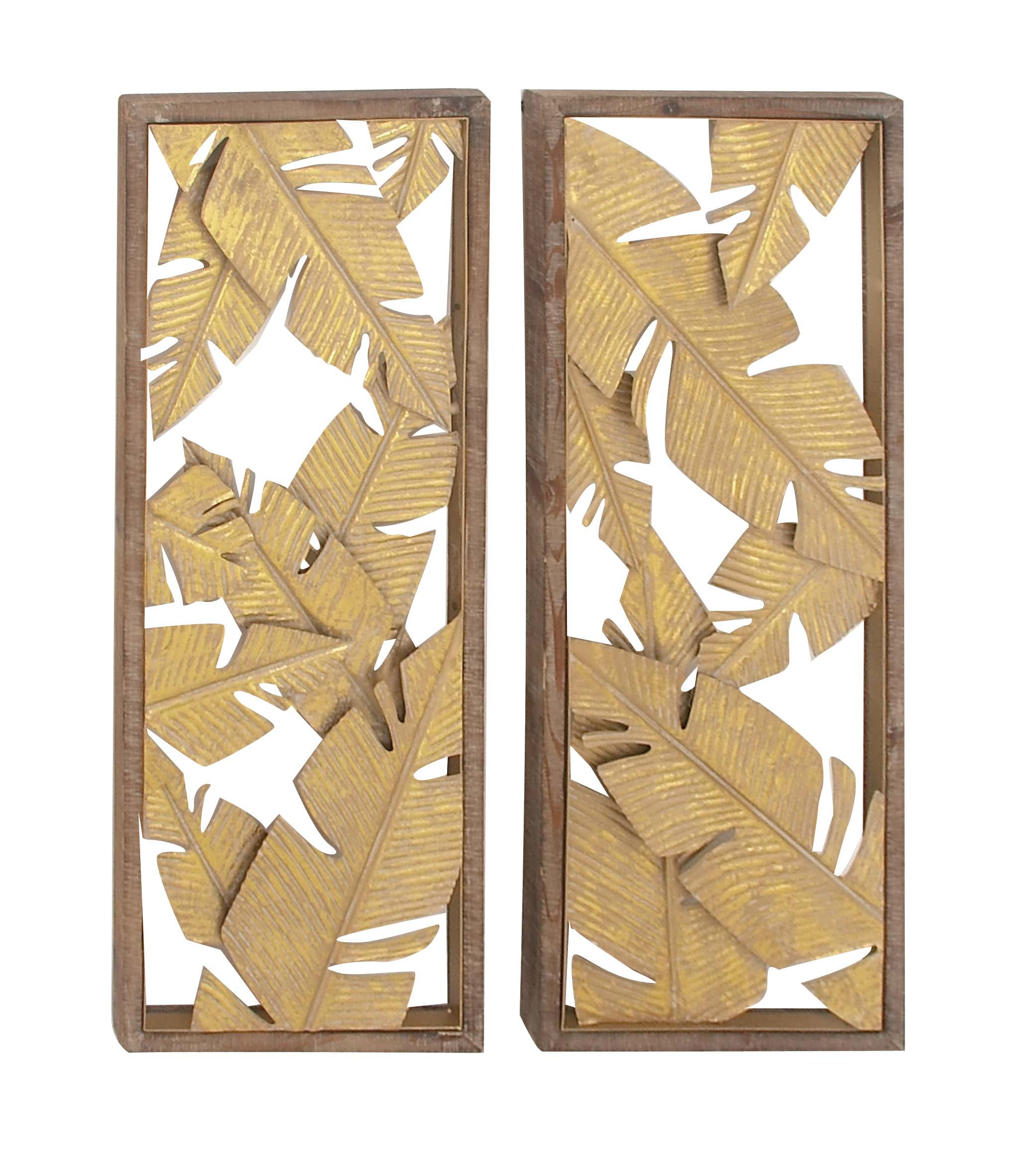 Decmode Set of 2 Contemporary 34 Inch Stained Iron and Fir Wood Hawaiian Leaf Framed Wall Decor ...