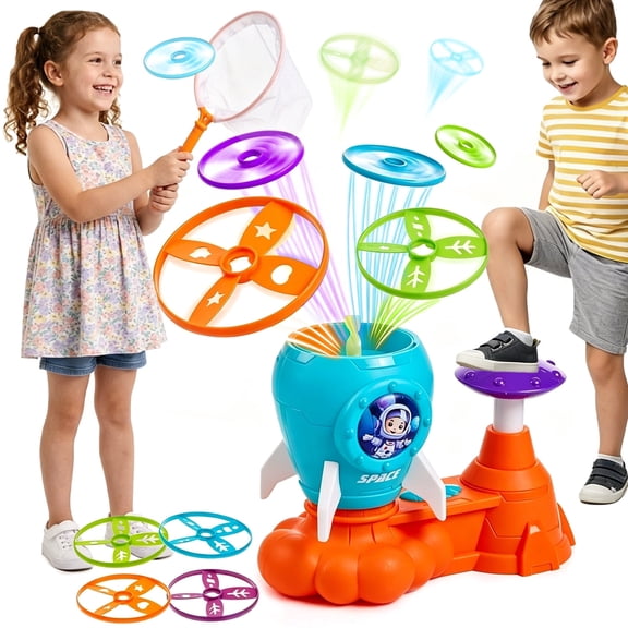 Outdoor Toys for Kids, Flying Disc Launcher Toy Games with 12PCS Flying Disc, Flying Disc Launcher Toy for Outdoor Indoor, Outside Game Toys for Boys Girls Ages 3-8