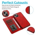 thumbnail image 4 of Detachable Wallet Case for iPhone 14 Plus, Removable PU Leather Wrist Hand Strap 2 in 1 Design Flip Folio Cover with Card Slots Holder Magnetic Car Mount Kickstand Protective Phone Case, Red, 4 of 7