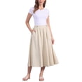 thumbnail image 2 of INSPIRE CHIC Women's Elastic Waist A Line Midi Swing Flared Skirt with Pockets XL Khaki, 2 of 5