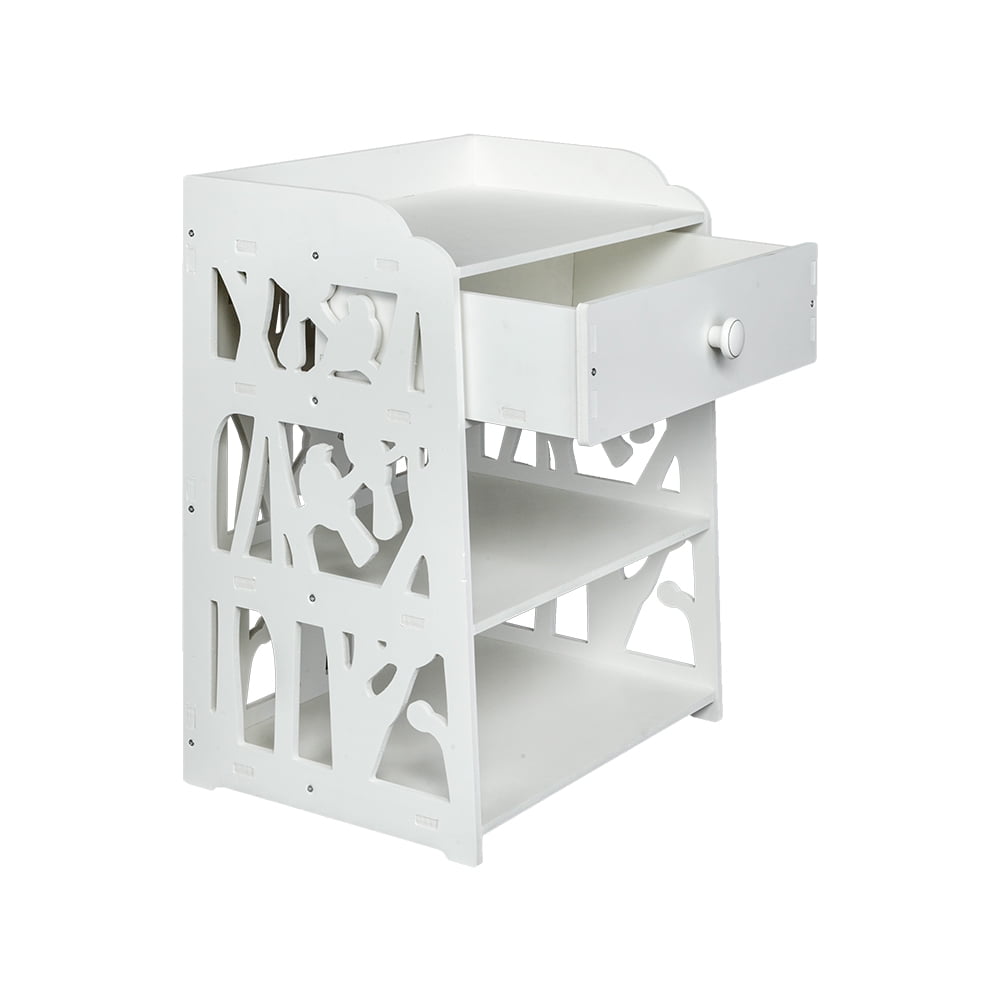 Private Jungle 3 Tier Wooden Bed Side End Table Nightstand Bedroom with Drawer and Storage Shelves,White Private Jungle 3 Tier Wooden Bed Side End Table Nightstand Bedroom with Drawer and Storage Shelves,White