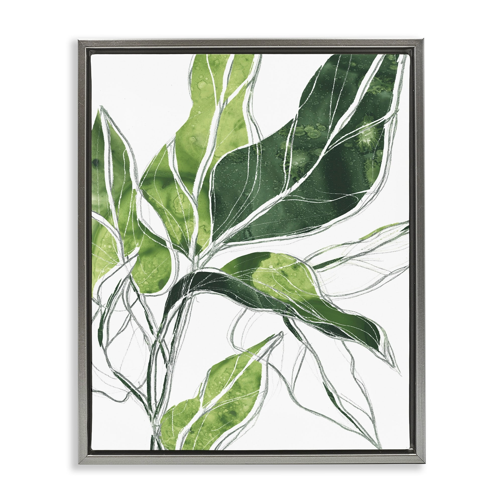 Stupell Industries Expressive Palm Linework Green Pop Detail Luster Gray Framed Floating Canvas Wall Art, 16x20, by June Erica Vess