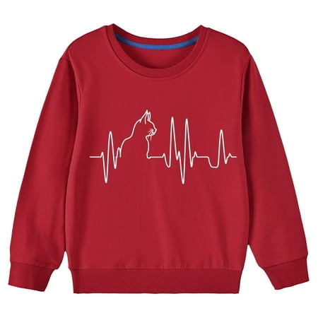 

DOSUKRAI Kids Comfy SweatshirtCotton，Sweatshirts Cats Print for Kids Crewneck Loose Pullover Girls Boys Long Sleeve Sweatshirt 2-10 Years Flash Deals of the Day Red 4-5 Years