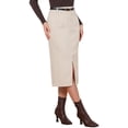 thumbnail image 4 of INSPIRE CHIC Midi Pencil Skirt for Women Fall Winter High Waisted Slit Office Work Skirts with Belt L Apricot, 4 of 6